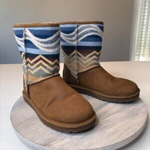 UGG Women's Pendleton Southwest Aztec Shearling Brown Leather Boots US Size 8